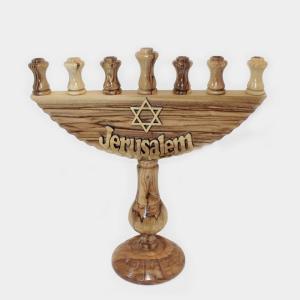 Olive Wood Hand Made Jerusalem Menorah