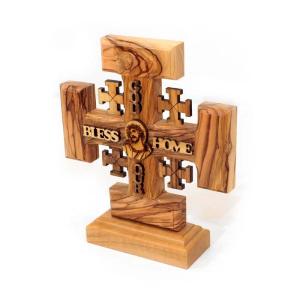 Olive Wood Jerusalem Cross With God Bless Our Home