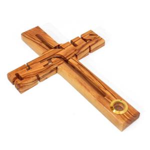 Olive Wood Jesus Cross With Earth From Jerusalem