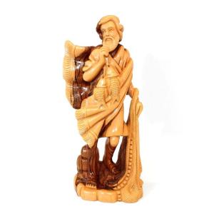 Hand Carved Olive Wood of Peter The Fisherman