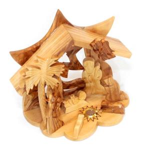 Olive Wood Nativity Creche With Blessed Earth From Bethlehem