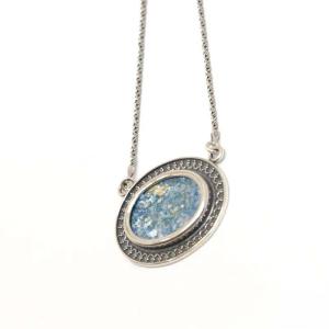 Roman Glass Circular Pendant with Sterling Silver