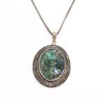 Roman Glass and Sterling Silver Filigree Pendant From The Holy Lands