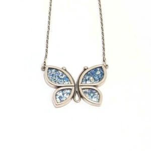 Sterling Silver Butterfly Pendant With Roman Glass From Israel