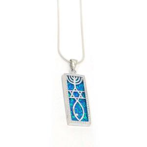 Sterling Silver Rectangular Grafted In With Blue Opal