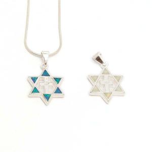 Sterling Silver Two Sided Opal Star Of David With A Cross