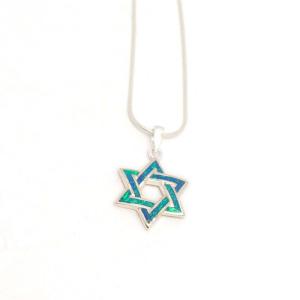 Sterling Silver And Opal Star Of David Pendant From Jerusalem