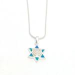 Star of David With Menorah In Sterling Silver And opal Pendant