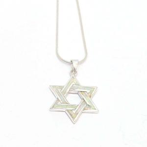 Star Of David In Sterling Silver and White Opal Pendant