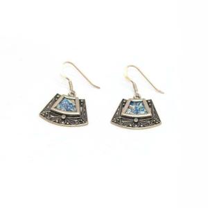 Sterling Silver Filigree and Roman Glass Earrings