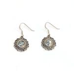 Round Decorative Roman Glass Earring In Sterling Silver