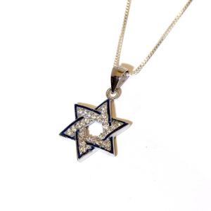 Star of David Pendant With CZ And Blue Enamel