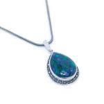 Tear Drop Eilat Stone Silver Pendant With Marcasite Stones