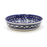 Hand Painted Armenian Ceramic Bowl With Dark Blue Flowers