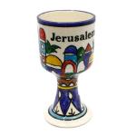 Hand Painted Armenian Ceramics Wine Glass With Jerusalem Scene