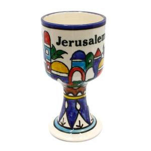 Hand Painted Armenian Ceramics Wine Glass With Jerusalem Scene