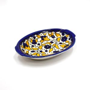 Armenian Ceramic Oval Dish Yellow And Blue Flowers