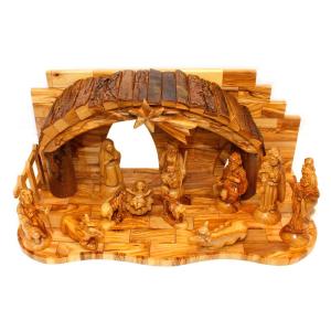 Beautiful Artistic Olive Wood Nativity With Arch Bark Of The Tree