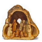Hand Carved Olive Tree Branch Nativity Log With Natural Tree Bark